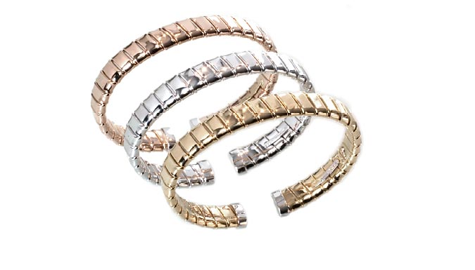 Gold jewellery, bracelets tubogas handamade italian jewels, 18k white, yellow or pink gold